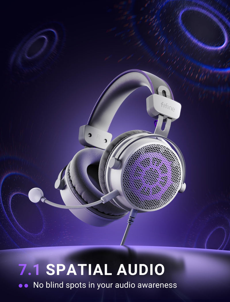 FIFINE H18V LiteWP Wired Open Back Gaming Headset, Expansive Soundstage | 53mm Drivers Bass, 3.5mm/USB Connectivity, Crisp 7.1 Surround, Active Noise Canceling Mic, Spacious Earcups, for PC/Xbox/PS5 White and purple