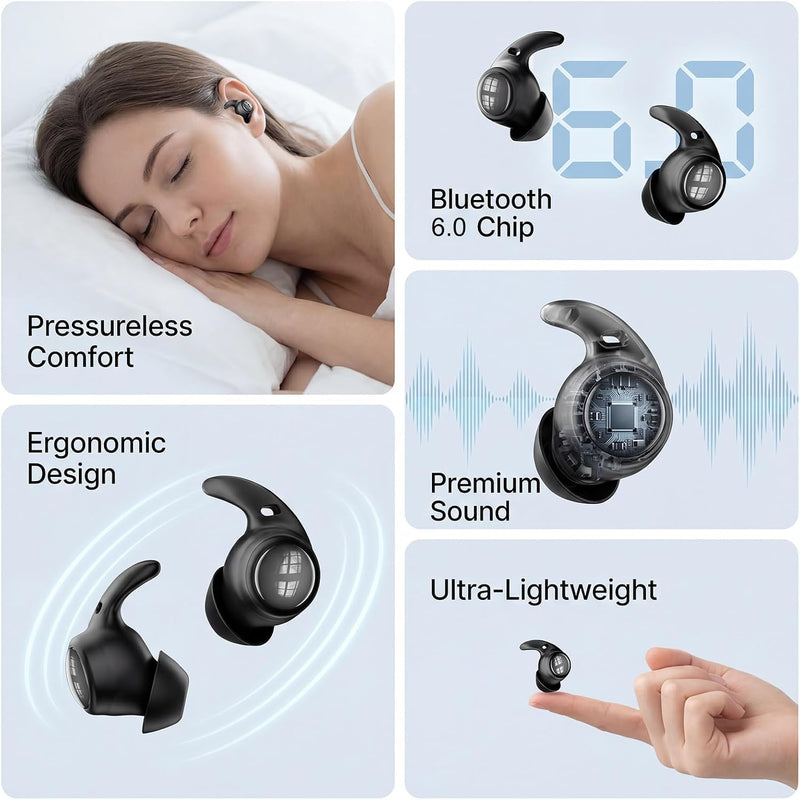 NE76 Sleep Earbuds Bluetooth 5.4 in Ear, AI Translation Headphones Real Time 150 Languages, Waterproof Mini Sleep Headphones Small Design for Side Sleepers for Travel Education Business Meeting Beige