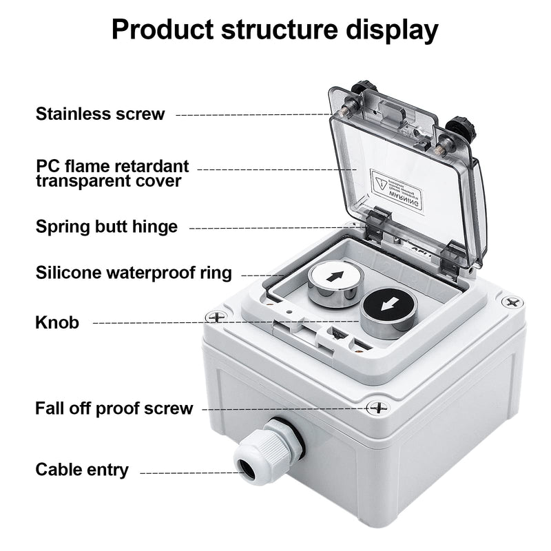 [AUSTRALIA] - IP67 Button Switch Outdoor Waterproof Box 2 Push Button White Up Black Down Button with Protective Cover Anti-misoperation Switch(AC/DC 6A-110V/3A-240V/2.5A-380V) 2 Buttons-White Up & Black Down Self-Resetting 