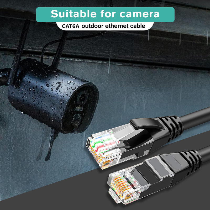 Ercielook Cat6 Outdoor Ethernet Cable 300 ft, Direct Burial for POE, Black | LLDPE UV Jacket, Weather-Resistant, 10Gbps high Speed, 24AWG CCA UTP Network Cable, fits Outdoor Courtyards, Backyard, Router 300FT