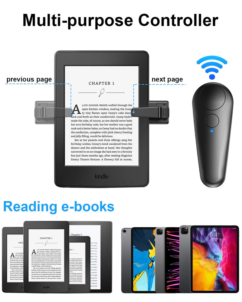 RF Remote Control Page Turner for Kindle Paperwhite Kobo eReaders, Remote Page Turner for Phone iPad iOS Android Tablets Taking Reading Novels Taking Accessories, Black