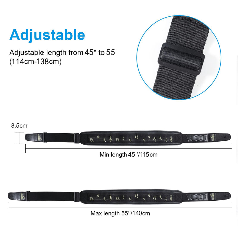 BigDeer pure black bass guitar strap for heavy bass and guitar, 3.35 "wide 3D sponge filled and neoprene material A-gold Embroidery A- 50" to 60"