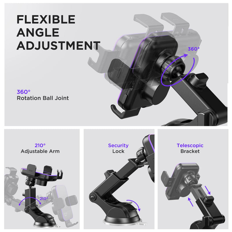 Wireless Car Charger,【7 Colored RGB Backlit】Mosurr 15W Auto Clamping Car Charger Phone Mount Holder fit for iPhone 15 14 13 12 Mini Pro Max 11 XR XS, Samsung Galaxy S24 Ultra S23 S22 S21+ Note 20, etc Black