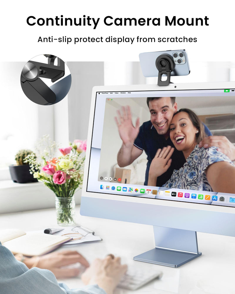 [AUSTRALIA] - SODI Continuity Camera Mount for Desktop Monitor & iMac Compatible iPhone Webcam Mount with Mag-Safe for Mac and Displays, Mac OS Ventura, Work for Facetime, Desk View, Black Matte Black 