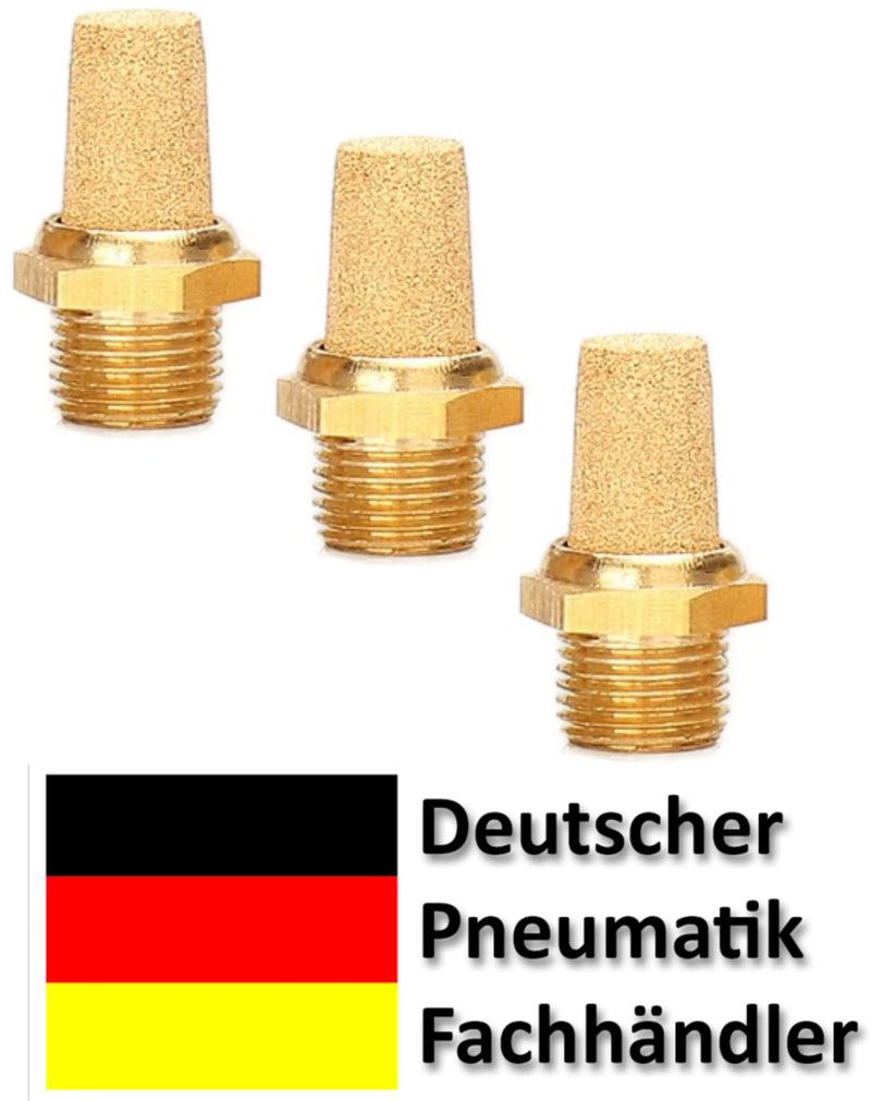 Pneumatic Silencer Sintered Bronze 3/8 Inch Set of 3 Industrial Quality