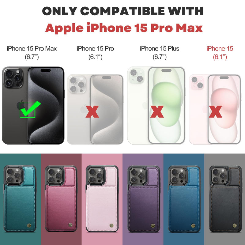 for iPhone 15 Pro Max Wallet Case with Card Holder, Case for iPhone 15 Pro Max with RFID Blocking for Women Men, Durable Kickstand Shockproof Phone Case for iPhone 15 Pro Max, Purple iPhone 15 Pro Max - 6.7"-(L)