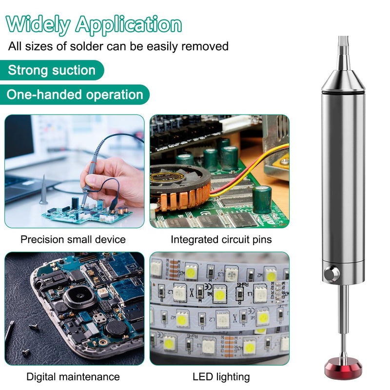 All-Metal Vacuum Soldering Extraction Desoldering Pump, with 2 Silicone Nozzles and 2 Soldering Wires, High Suction Power, High Temperature Resistant, Perfect Desoldering Tool for Soldering Removal 1