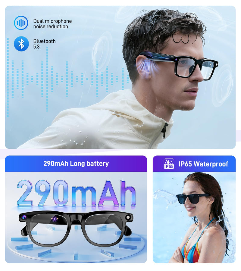 Smart Glasses with Camera and Bluetooth - AI Glasses for Men Anti-Shake Real-Time Translation Object Recognition ChatGPT Assistant Long Battery Life for Meetings Video Recording Vlogs (Universal Size) Universal Size