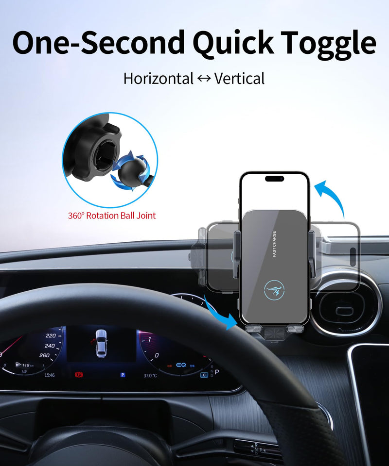 Wireless Charger Car Phone Mount for Mercedes Benz C/GLC/CLE 12.3" Screen | C-Class 2022-2026,GLC-Class 2023-2026,CLE-Class 2024-2026, Auto Clamp Cell Phone Mount Accessories 15W Qi Fast Charging Stand 12.3-inch for 23-26 GLC-Class / 22-26 C-Class