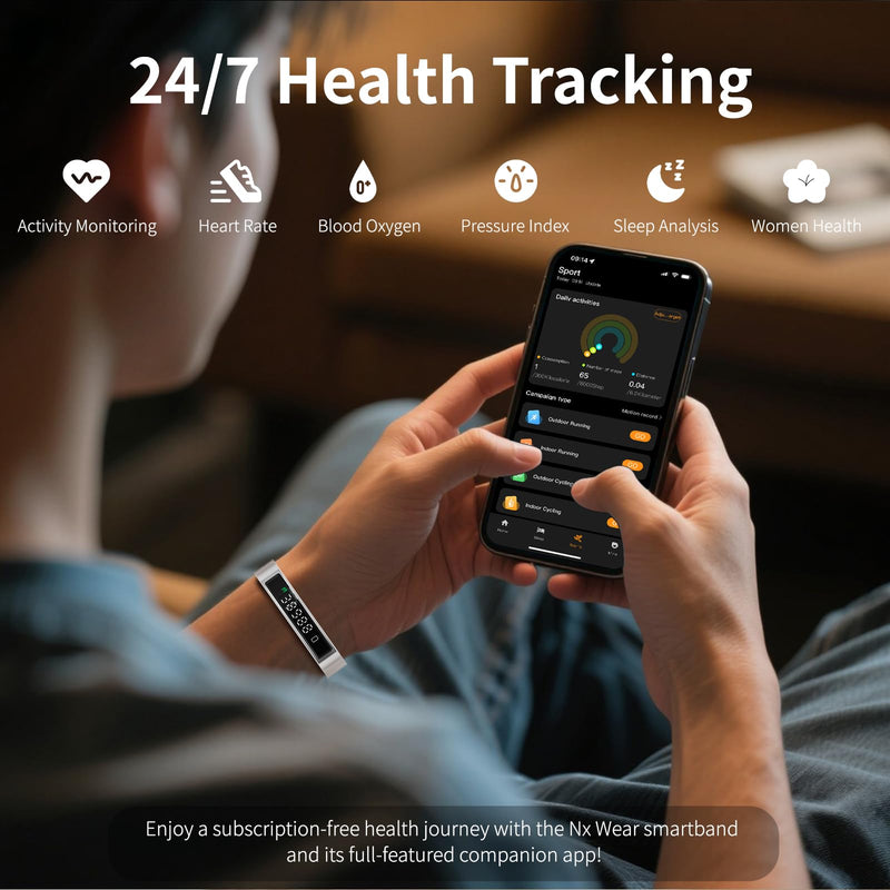 Smart Bracelet,Activity&Fitness Trackers,Touch Screen/Sleep Tracker/Heart Rate/Blood Oxygen,5ATM Waterproof,Multiple Sports Modes,Free App for iOS Android (White)