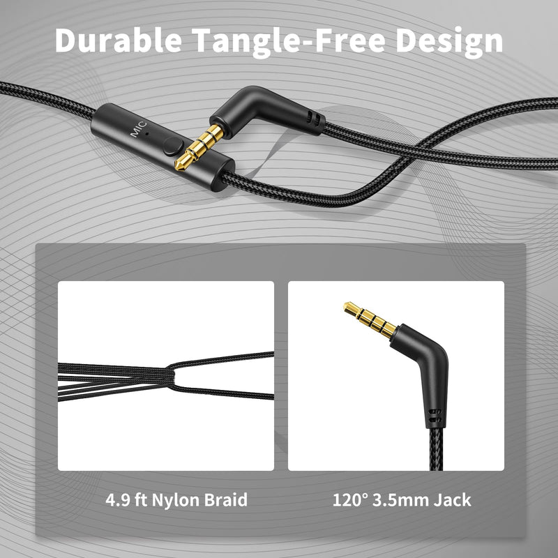 [AUSTRALIA] - Headphones Wired with Microphone, Over Ear Foldable Headphones with 4.9ft Tangle-Free Nylon Cord, 3.5mm Plug in Headphones for Smartphone,Tablet,Computer,MP3/4 (Black) 
