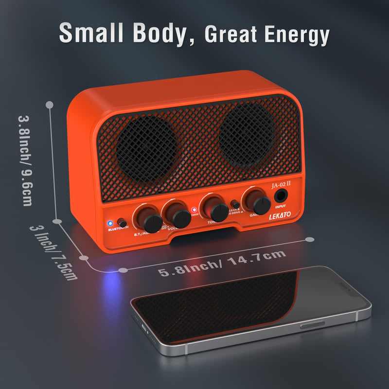 LEKATO Mini Guitar Amp, 5W Rechargeable Electric Amplifier, Clean&Overdrive Effects Bluetooth Guitar Amp Portable for Daily Practice,Orange Orange