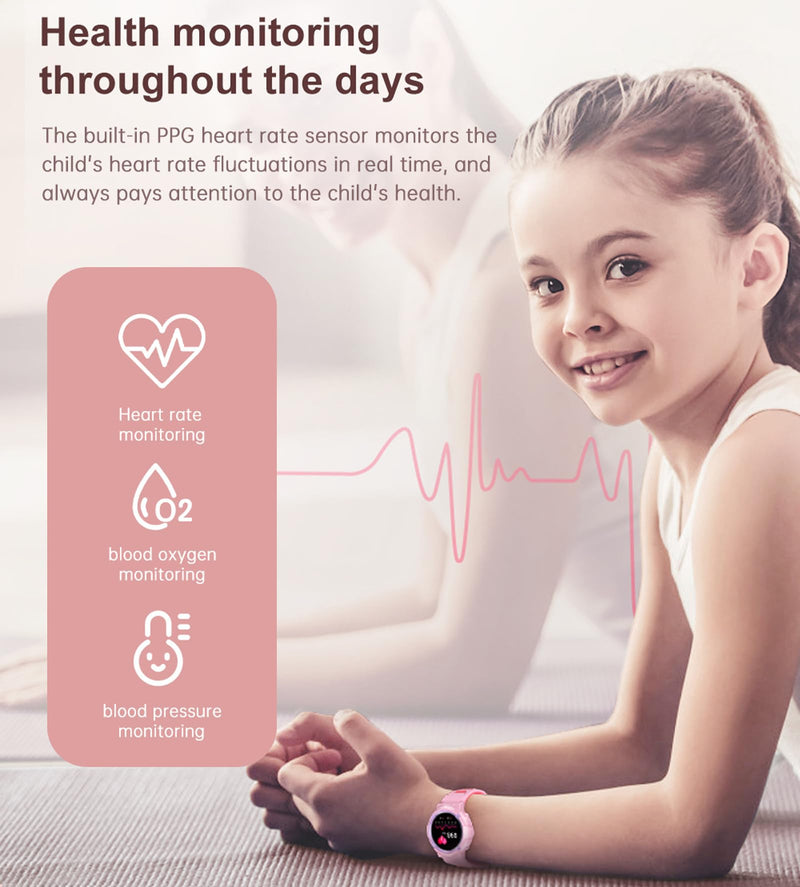 Smart Watch for Kids Smart Watches Heart Rate Monitor Sleep Monitor SNS Message Reminder Waterproof Pedometer Step Counter Calories 25+Sports Modes Alarm Remote Camera Music Control Pink