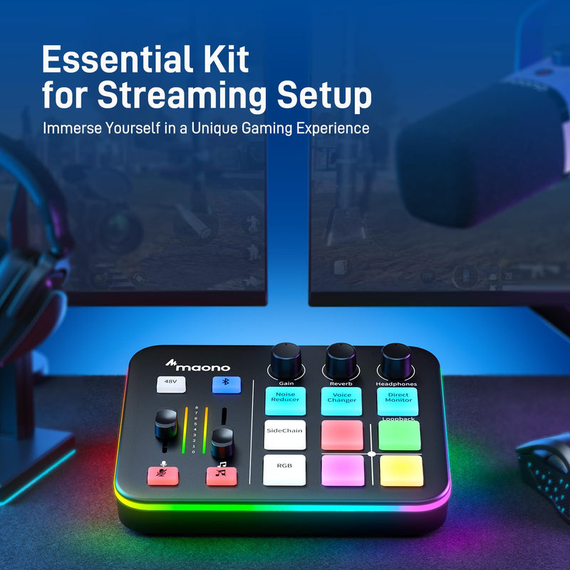MAONO Gaming Audio Mixer, Audio Interface with Pro-preamp, RGB, Bluetooth, 48V Phantom Power for Live Streaming, Podcasting, Content Create, Gaming MaonoCaster G1 NEO (BLACK) Black