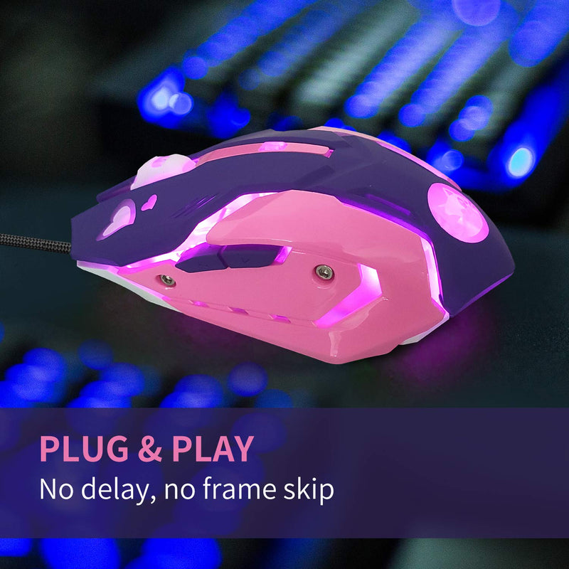 Gaming Mouse,Pink Backlit Optical Game Mice Ergonomic USB Wired with 2400 DPI and 6 Buttons 4 Shooting for Computer/Win/Mac/Linux/Andriod/iOS. (Purple) purple