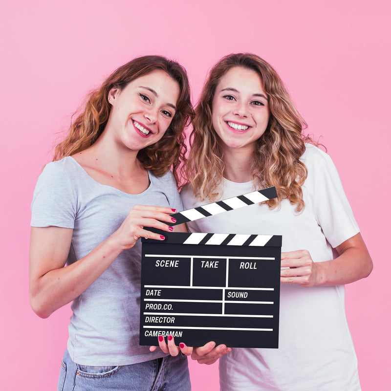 Movie Film Clapboard Hollywood Wooden-Clapper Board Directors Photography Studio Video TV Clapper Board with Erasable Pen Movie Theater Props Decor，Black Clap Board 10.5 X 11.7 inches (Black) Black