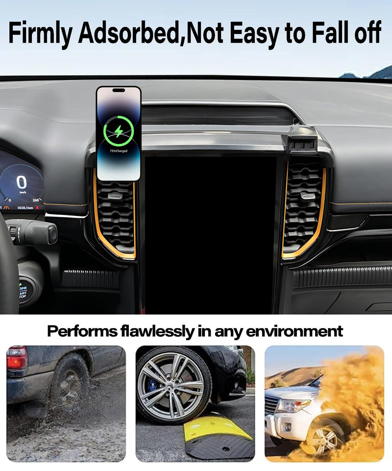 Car Phone Mount for Ford Ranger 2023 2024 2025 12.1" Screen Accessories | MagSafe 15W Fast Wireless Charger Cell Phone Holder,360° Rotatable 3D Fit Navigation Clip-On Cradle,will Not Block Air Vents fit for 2023-2025 Ford Ranger(12.1 Inch Screen)