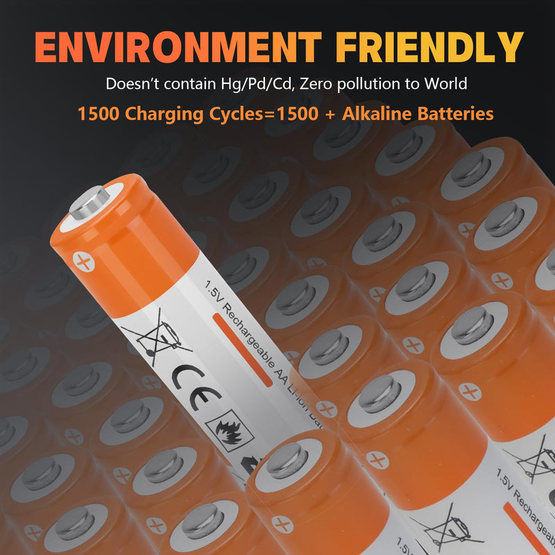 [AUSTRALIA] - 8 Pack Rechargeable 1.5V AA Size Lithium Batteries for Blink Camera, Long-Lasting Double A Battery 2600mWh with 2H Fast Charger (4 Bay Independent Slot) 8 Pack 