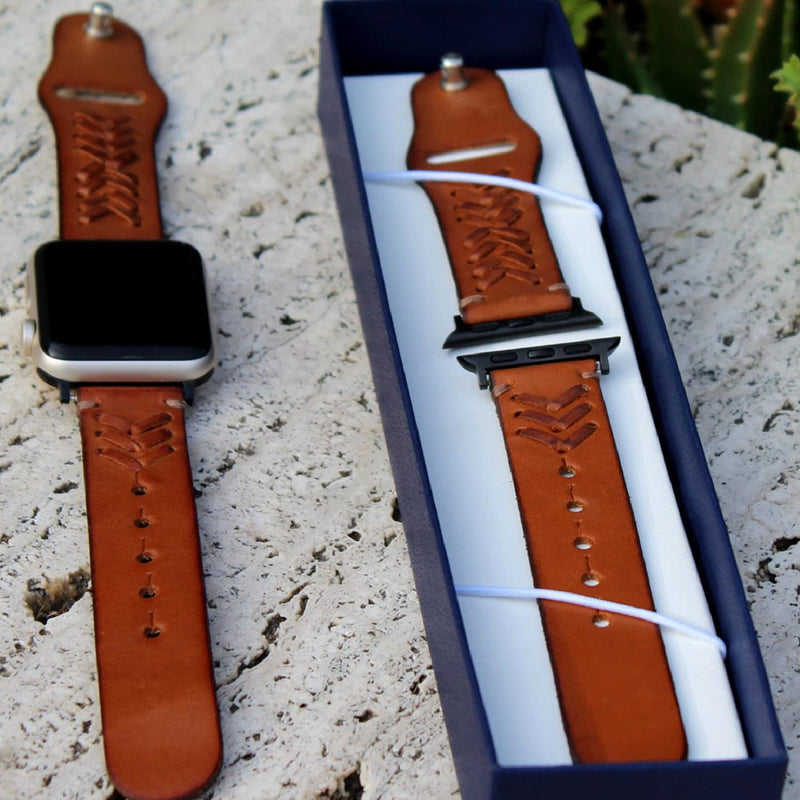 Sambboho - All Natural Soft Leather Watch Bands w/Durable Hand Stitched Bead Embroidery Braided 38/40mm