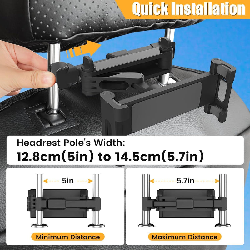 najiaxiaowu 2 Pack Tablet Holder for Car,ipad Headrest Mount for 5.5-18.4 Inch Tablet/ipad/Phones Car Tablet Holder with 360°Rotating Adjustable Trip Essentials,Black 2pack-With adjusting rod