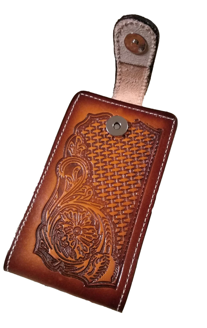Western autentic Leather Mexican Cell Phone case for Belt with Magnetic Closure. Universal Size (Orange) Orange