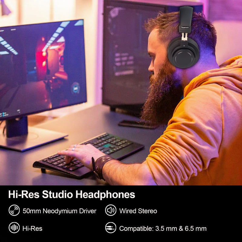Professional Monitor Headphones Podcast/ Recording/ Live Streaming 3.5/6.5mm Wired Earphones for Audio Interface Over Ear Comfortable Headphones Stereo 50mm Sound Drive, 32Ω lmpedance（D1,Black）