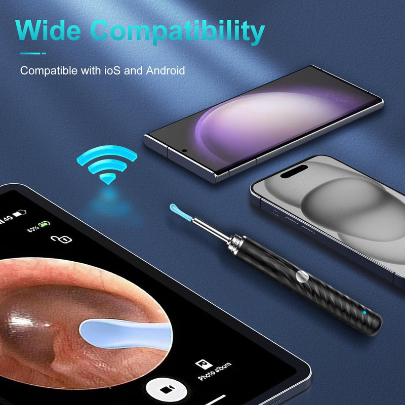 Ear Wax Remover Otoscope, 1080P WiFi Ear Cleaner Camera, IP67 Waterproof Ear Mirror 360° Wide Angle Ear Cleaner Otoscope Ear with 3.5 mm Lens and 6 LEDs for iPhone, iPad and Android, Smartphones
