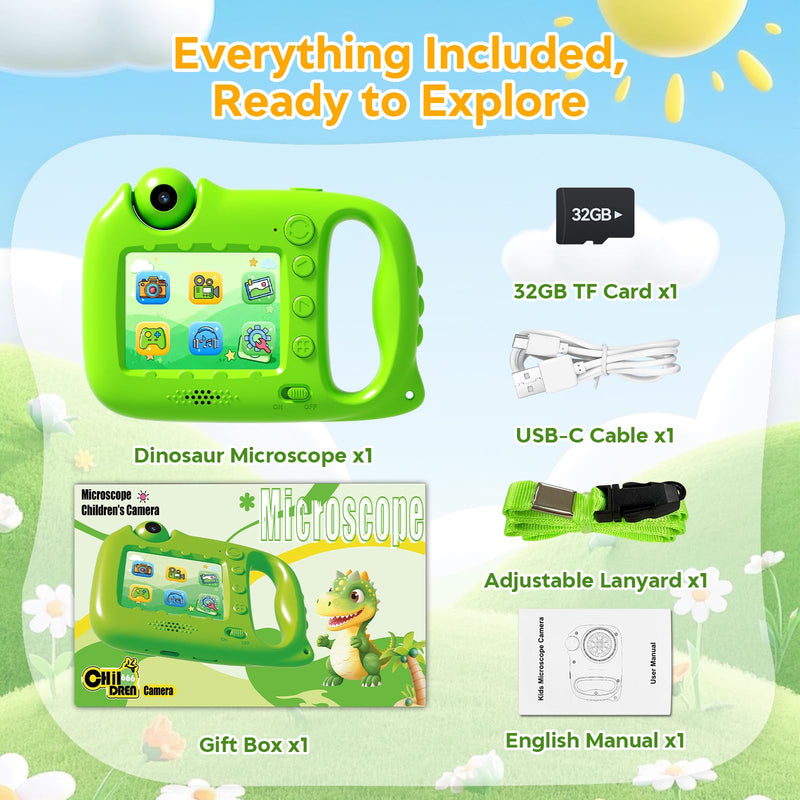 [AUSTRALIA] - Microscope for Kids, 1000X Handheld Digital Microscope with 2.4" IPS Screen, USB-C Rechargeable, Photos & Videos, Built-in Games & Songs, 32GB Card, Kids Microscope Gift for Boys Girls Ages 5-12 