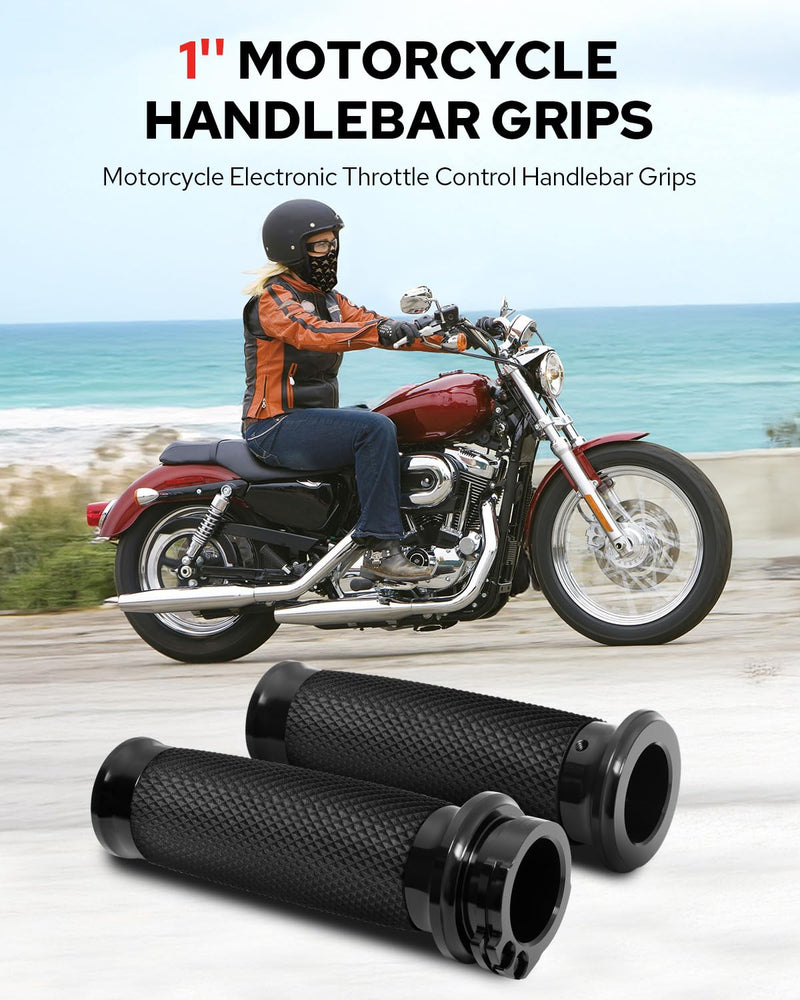 [AUSTRALIA] - Benlari 1inch Handlebar Grips, Cable Throttle Hand Grips, Non-Slip Rubber Motorcycle Handgrips Fit for Harley Davidson Touring Dyna Softail Sportster 883 1200 1inch Cable Throttle Handlebar Grips 