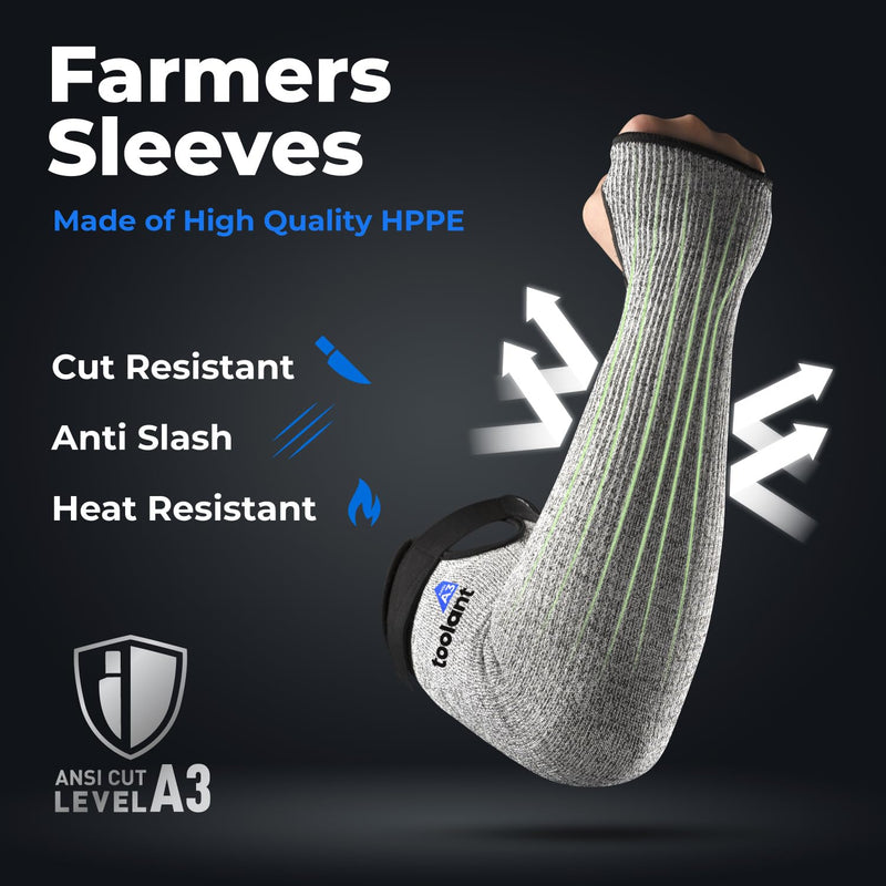 [AUSTRALIA] - OriStout Cut Resistant Farmers Sleeves with Thumb Hole, Arm Protectors for Thin Skin and Bruising, for Gardening, Welding, Kitchen, Arm Guards for Biting, Pet Grooming, Grey, 1 Pair One Size Grey (1 Pair) - Long 