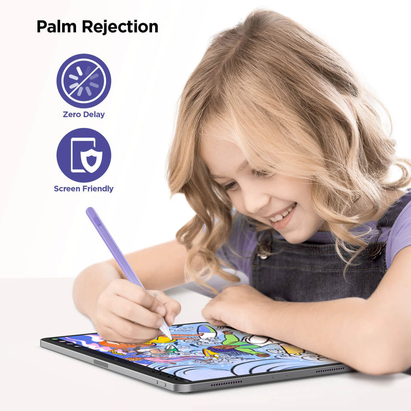 Stylus Pen for iPad 2018-2024, 15Mins Fast Charge for Apple iPad Pencil, Palm Rejection, Tilt Sensitivity, Pen for iPad 10/9/8/7/6, iPad Pro 12.9"/11"/13" M4, iPad Mini 6/5, iPad Air 5/4/3/11"-13" M2 Purple