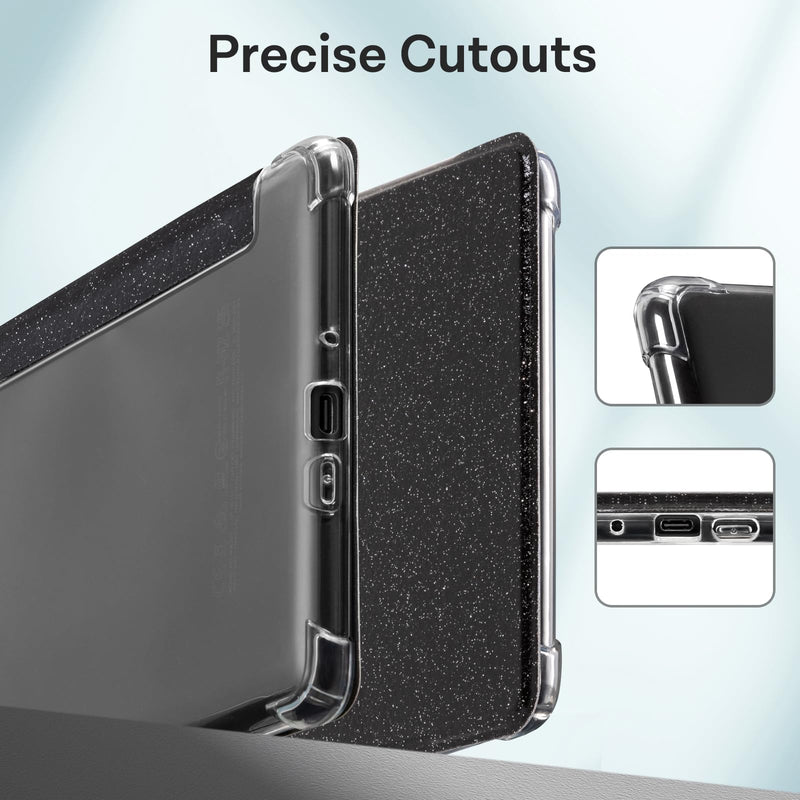 CoBak Case for Kindle Paperwhite - New PU Leather Cover and Clear Soft Silicone Back Cover with Auto Sleep Wake Feature for Kindle Paperwhite Signature Edition (6.8" 11th Generation 2021 Released) L-Glitter Black
