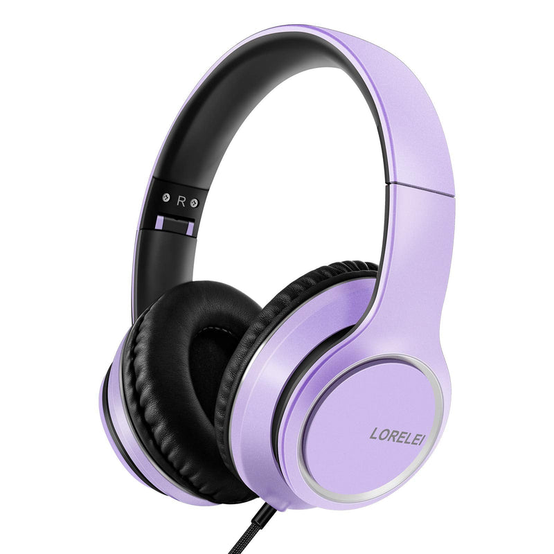 [AUSTRALIA] - LORELEI X8 Over-Ear Wired Headphones with Microphone with 1.45m-Tangle-Free Nylon Line&3.5mm Plug,Lightweight Foldable & Portable Headphones for Smartphone,Tablet,Computer,Mp3/4(Dark Purple) Dark Purple 