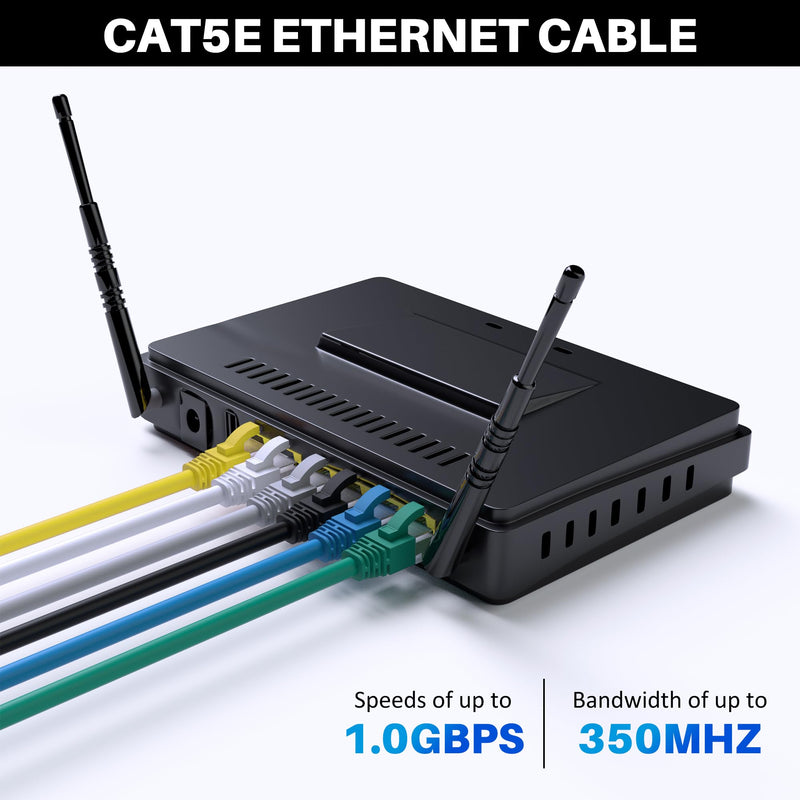 Cat5e Ethernet Cable 50 FT, Long Cat 5e Internet Cable, White Snagless Patch Cord, UV Resistant, Flexible, Network, LAN, PoE, Standard RJ45 Connector for PC, Server, Router, Modem, PS5 - with 15 Ties 50ft