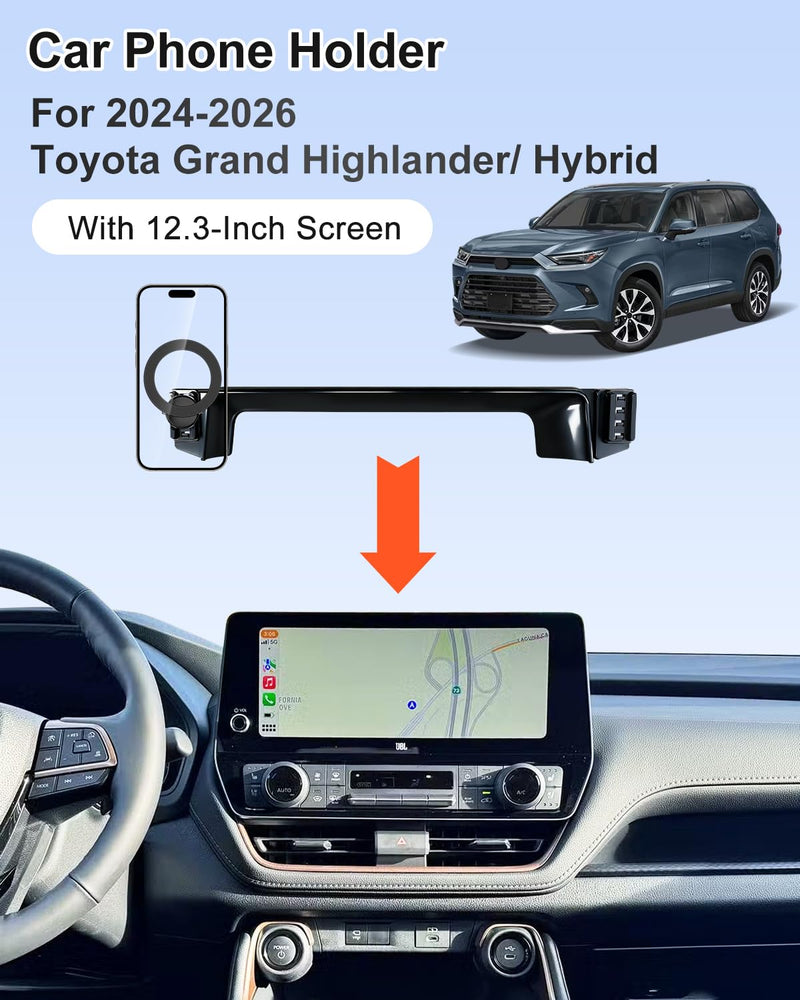 PZK Car Phone Mount for Toyota Grand Highlander 2024-2026 12.3-inch Screen | Grand Highlander Hybrid XLE/Limited/Platinum Accessories MagSafe Car Phone Holder Magnetic 360° Rotation Not Block Air Vent