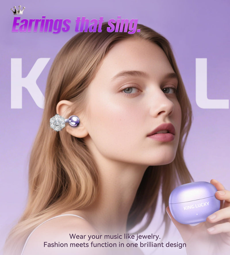 King Lucky Clip on EarbudsKing Lucky Clip-on Earbuds Jewelry Wireless Bluetooth 5.4 with Detachable Flower Earrings