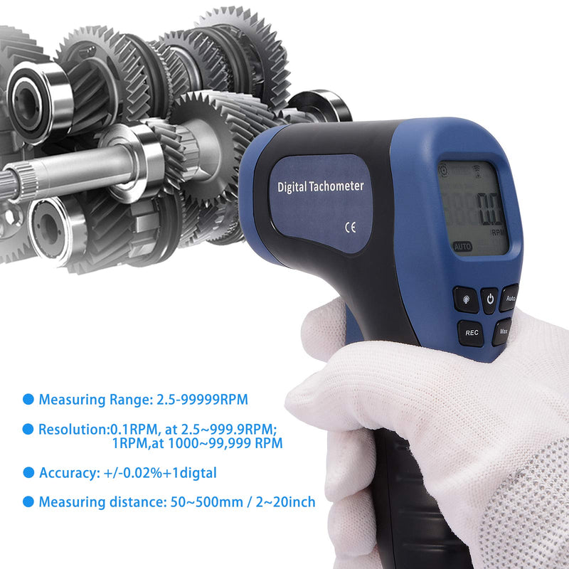 [AUSTRALIA] - EHDIS Digital LCD Photo Tachometer Non-Contact RPM Meter Motor Speed Gauge Gun Style Includes 10 Reflective Tapes 