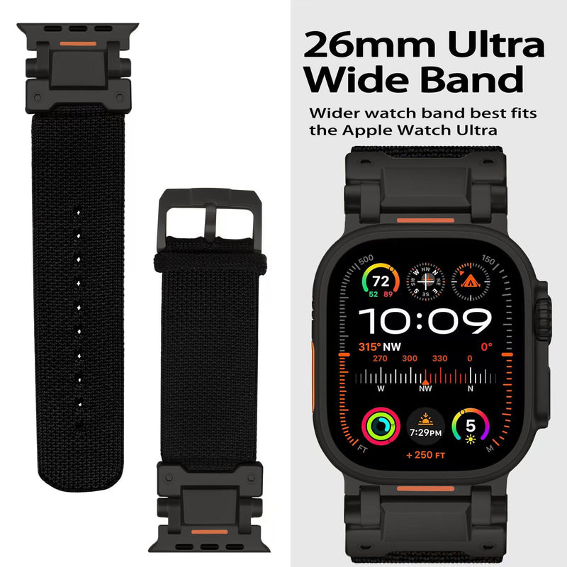 ACESTAR Titanium Clasp Titanium Connectors Tricot Band Compatible with Apple Watch Ultra 2 / Ultra 49mm / Series 10 46mm, DLC Coating Ti Trail Series 39g 26mm Wide Knitted Textile Band 49mm/46mm/45mm/44mm Black/Black