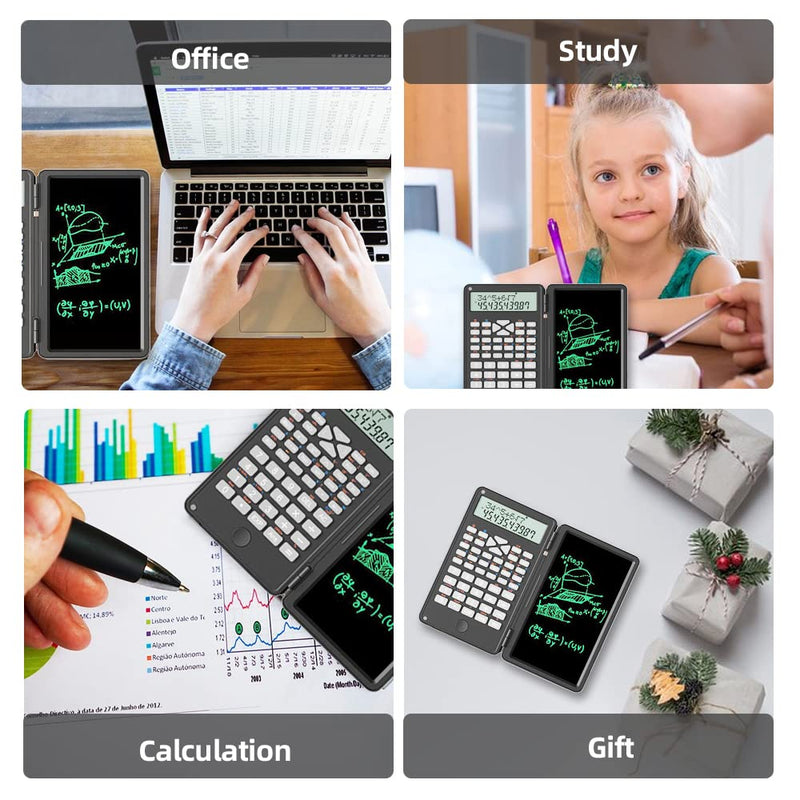 [AUSTRALIA] - 2 in 1 Scientific Calculator with Writing Tablet, Desktop Pocket LCD Science Calculator Notepad Professional Financial Calculator for Home School Office Business(White) White 