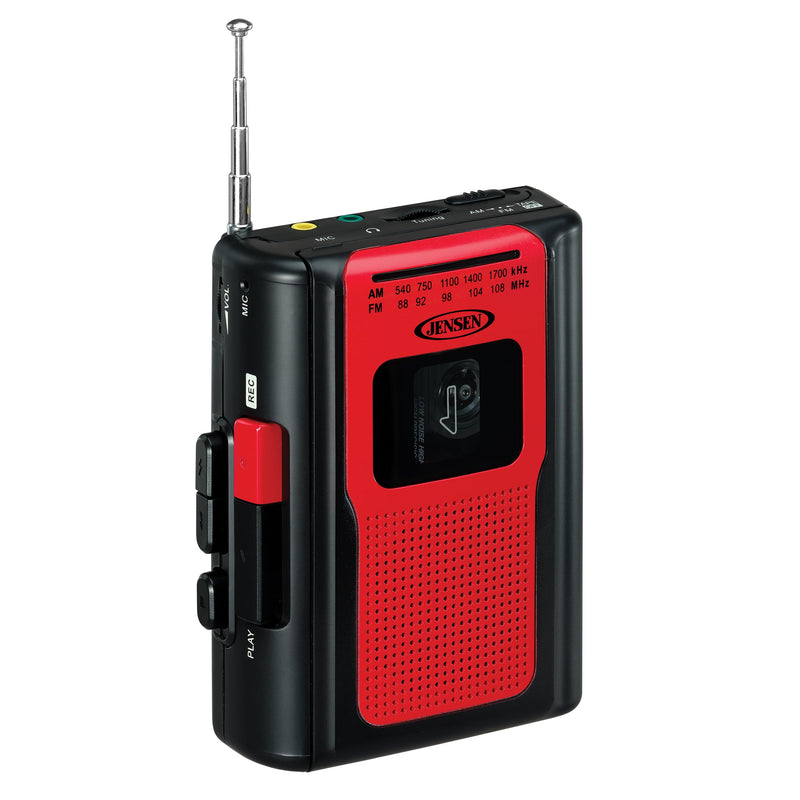 Jensen Retro Portable AM/FM Radio Personal Cassette Player Compact Lightweight Design Stereo AM/FM Radio Cassette Player/Recorder & Built in Speaker (Red) Red