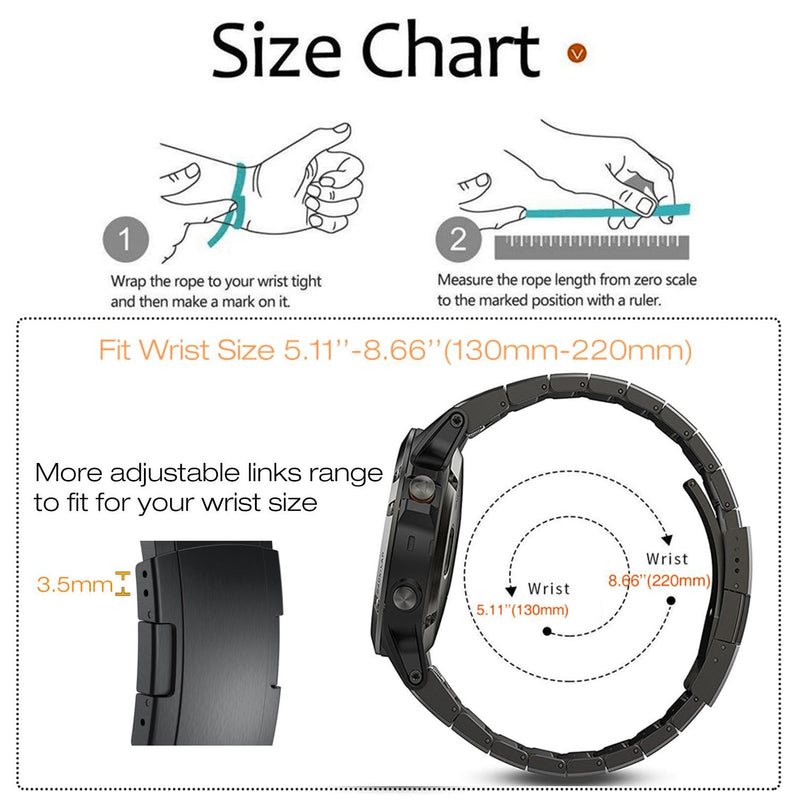 Abanen Titanium Quick Fit 22mm Watch Band for Garmin Fenix 8 / epix Pro/Tactix 8 (47mm), Lightweight Metal Wrist Strap with Stainless Steel Buckle for Fenix 7/6/5,Descent G2 Black