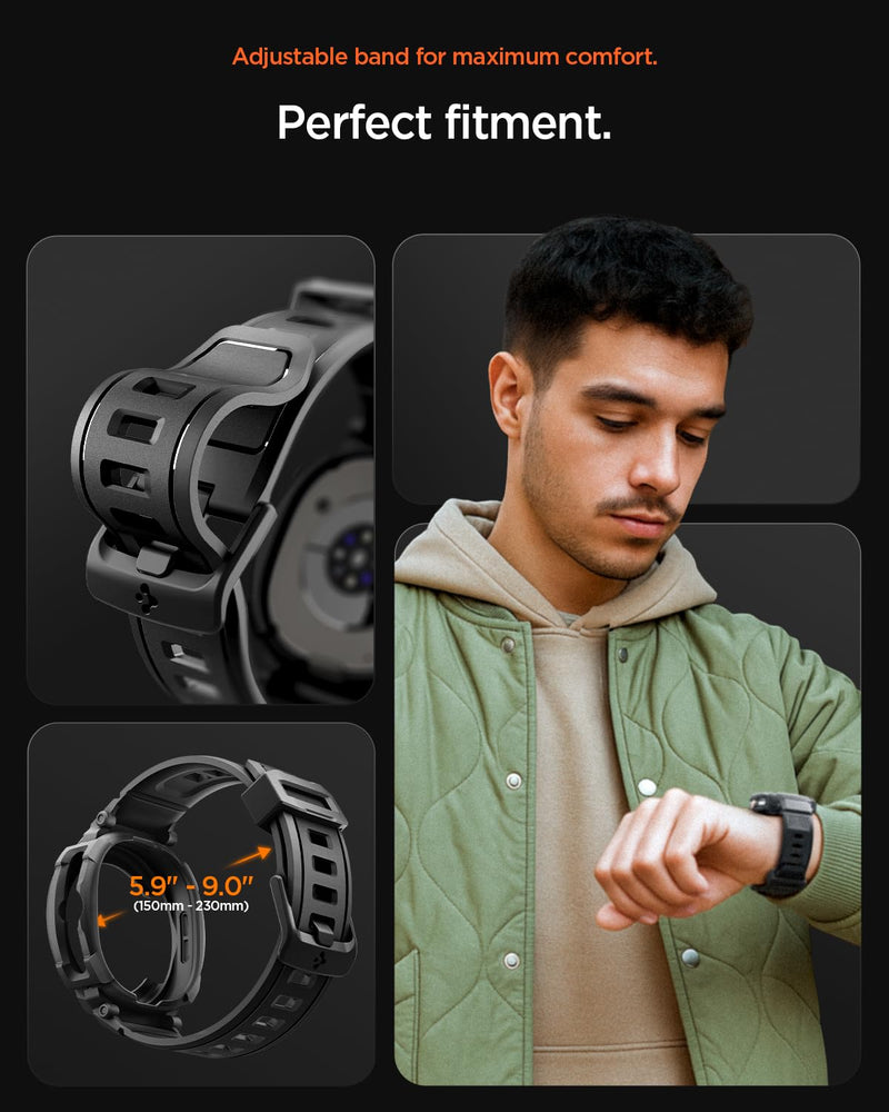 Spigen Rugged Armor Pro Designed for Galaxy Watch8 Classic and Rugged Armor Designed for Buds 3/3Pro Case Bundle - Matte Black