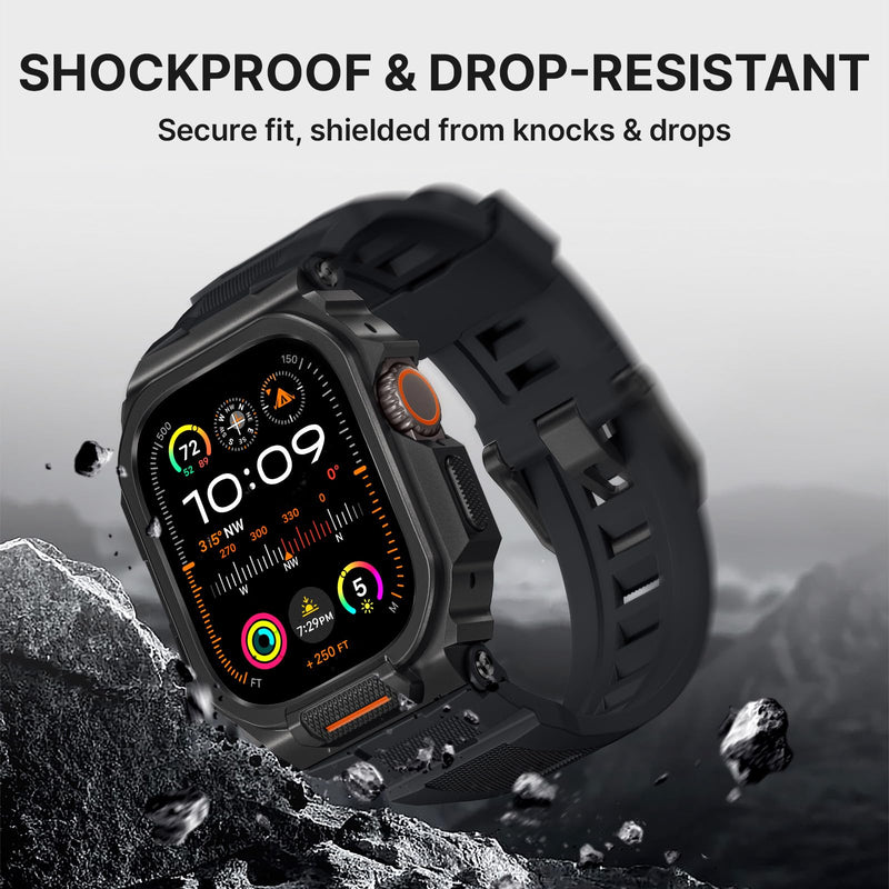 Bandletic Rugged Case Band Compatible with Apple Watch Ultra 3/2/1 49mm | Military Grade Shockproof Bumper Cover for iWatch Tactical Band Men, Screen Protector Included Black/Black