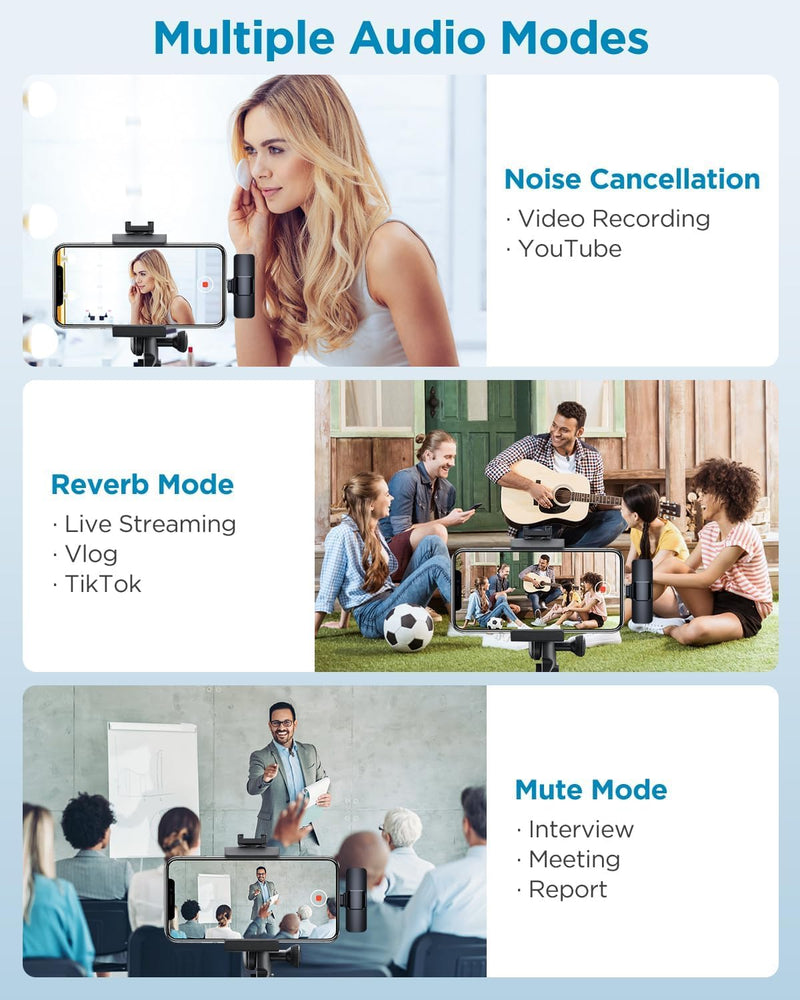 2 Pack Wireless Microphone for iPhone 15 Series,iPad,Android, USB-C Wireless Clip-on Microphones for iPhone Video Recording, YouTube, Interview, TikTok, Vlog, MC-1