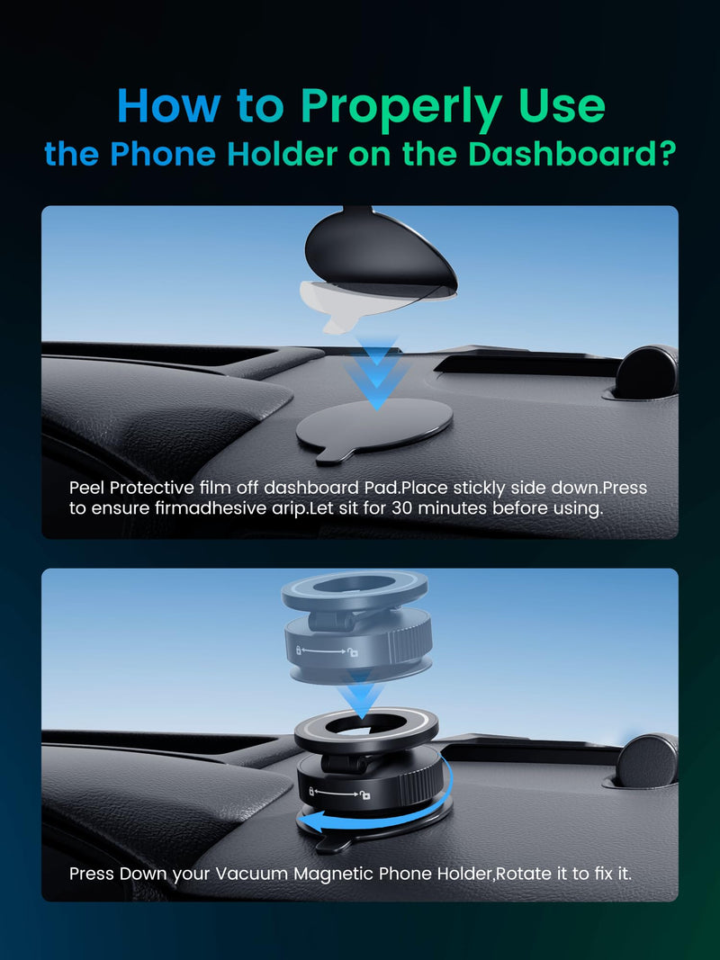 Phone Holders for Your car,Upgraded Vacuum Magnetic Phone Holder Stand for Magsafe,360° Rotatable Zinc Alloy Suction Cup Phone Mount for Car/Gym/Mirror/Shower-Obsidian Black