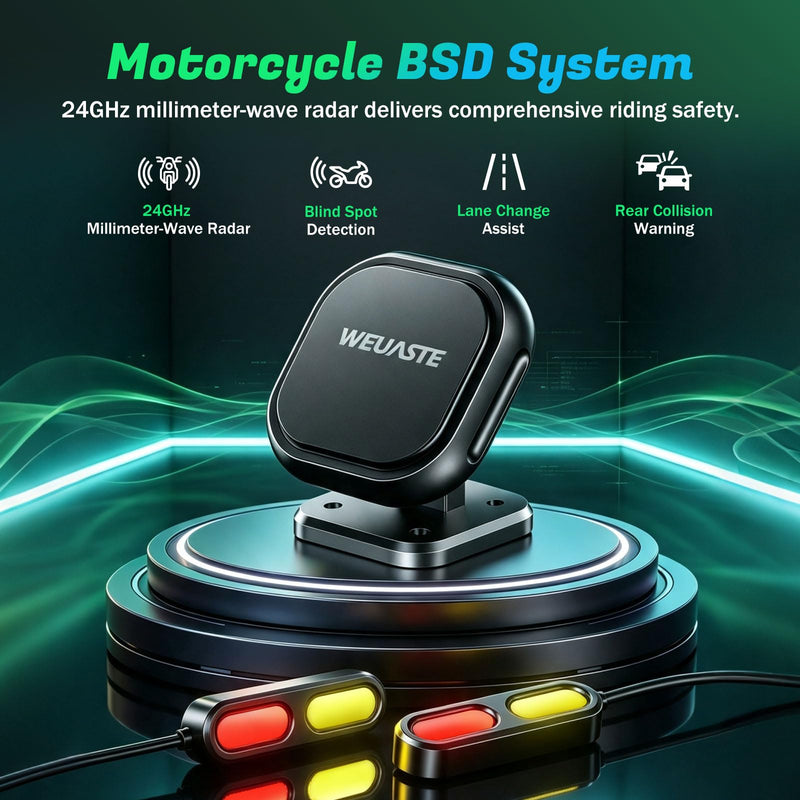 BSD01 Motorcycle BSD Blind Spot Detection System, 24GHz Millimeter-Wave Radar, RCW Rear Collision Warning, IP67 Waterproof, All-Weather Safety Protection with LED Indicators Alert for All Moto Black Large