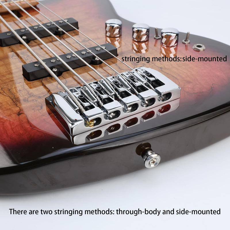 Brass Electric Bass Bridge 5 String Bass Hardtail Bridge 18mm String Spacing Compatible with 5-string Electric Bass Replacement Parts Chrome