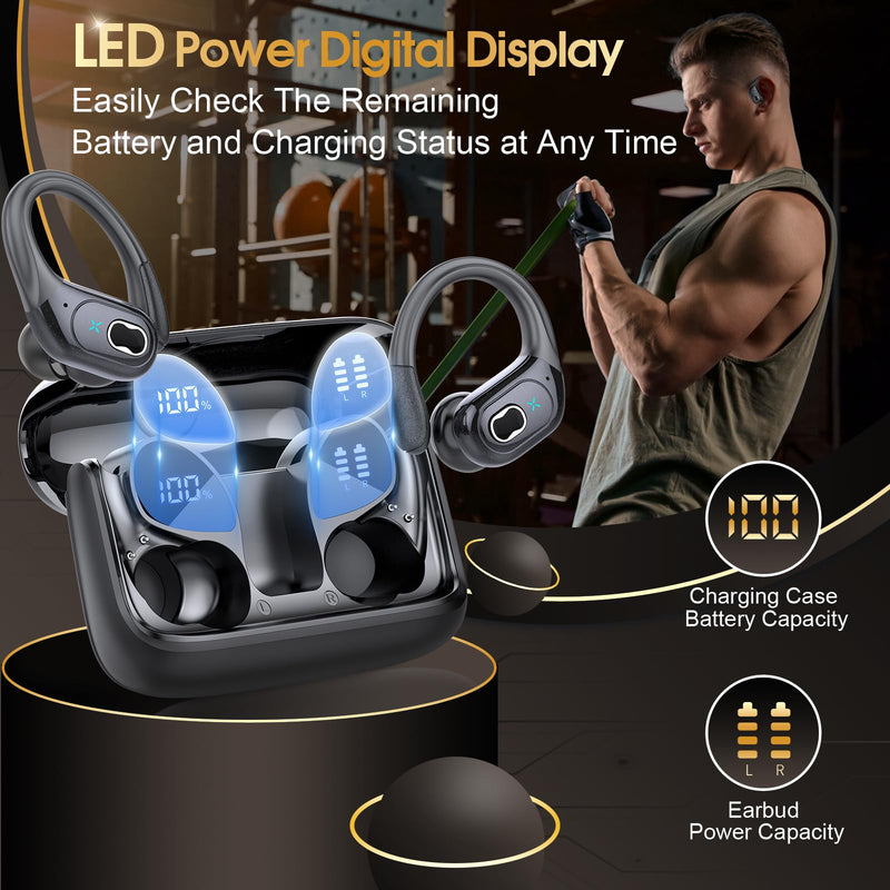 Wireless Earbuds 75hrs Bluetooth 5.4 Headphone Sport, 2024 Bluetooth Earbuds Stereo Deep Bass Over Ear Bud with Earhooks, ENC Noise Cancelling Mic, IPX7 Waterproof Earphone for Workout/Running