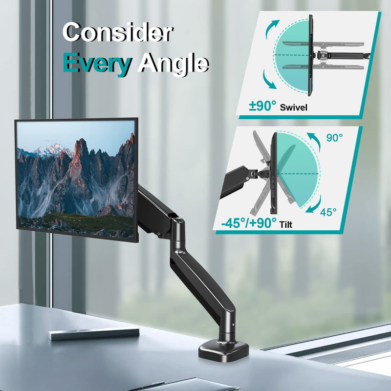MOUNT PRO Single Monitor Desk Mount - Articulating Gas Spring Monitor Arm, with VESA Extension Bracket Adapter,Fits Most 13 to 35-inch Screens,VESA 200×100,200×200