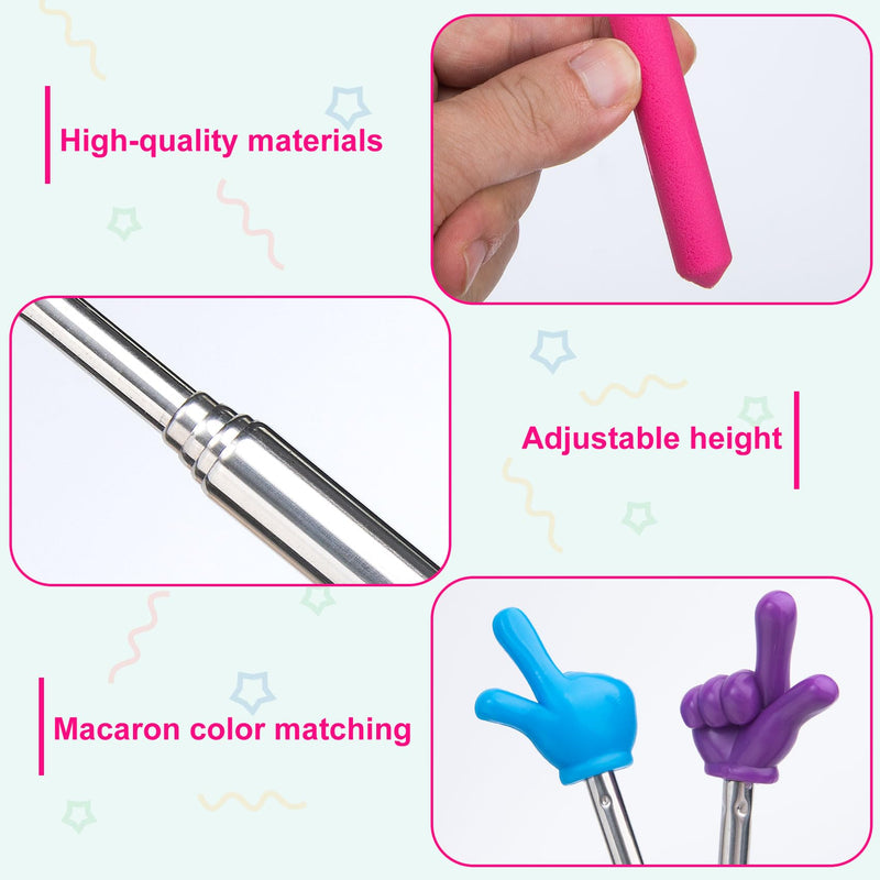 5pcs Retractable Teacher Pointers for Classroom Reading, Hand-Shaped Presentation Pointer Stick, Mini Portable Finger Pointer Sticks Teach Supplies- Blue & Purple & Yellow & Green & Pink